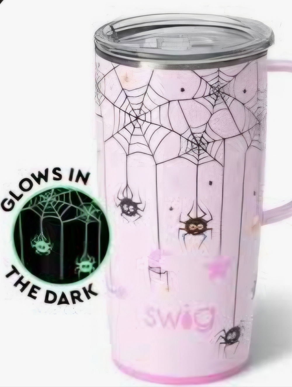 *LAST ONE!* Swig Glow In The Dark 22oz Mug Pink Spiderweb with Handle DISCONTUED